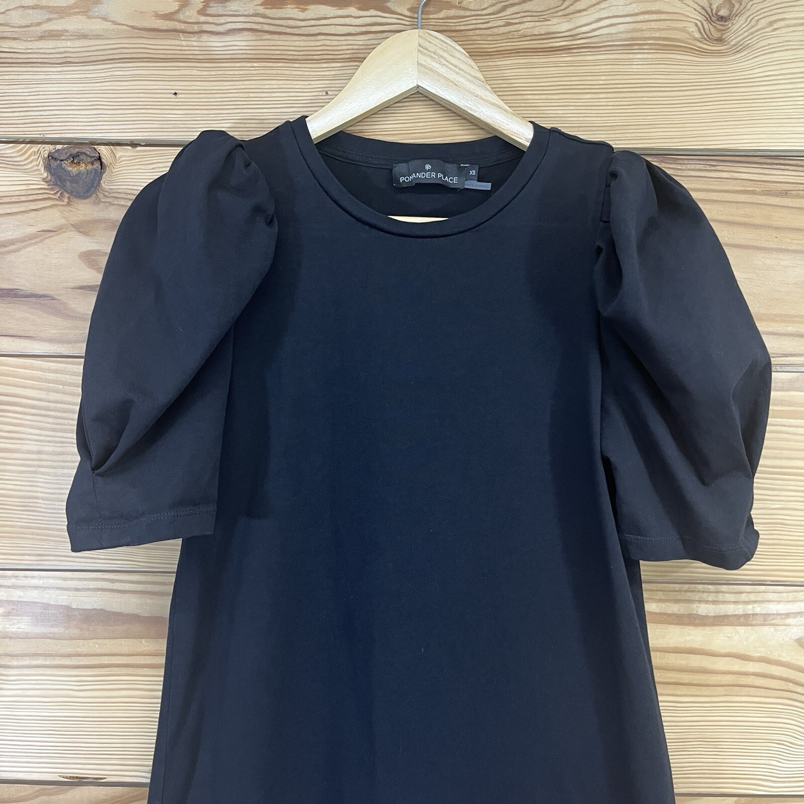 Pomander Place Dress XS Black Puffed Sleeve Shift T Shirt Stella Short B125