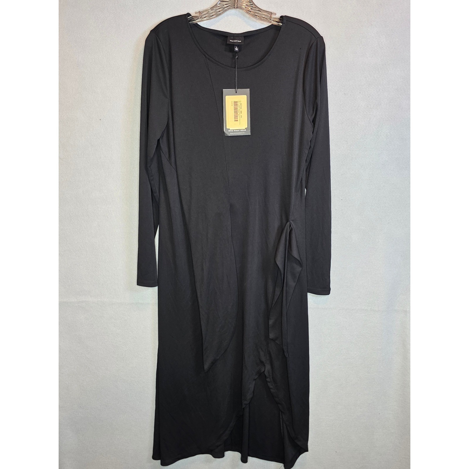 Who What Wear Womens Long Sleeve Wrap Midi Dress Black Size L NWT Flaw