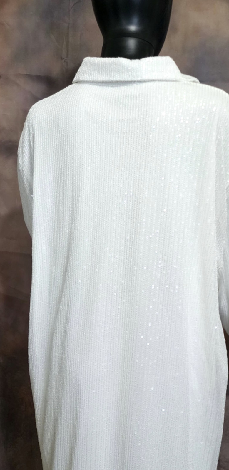✨ White Sequin Button-Up Blouse | Long Sleeve Collared Shirt | Elegant Sparkle