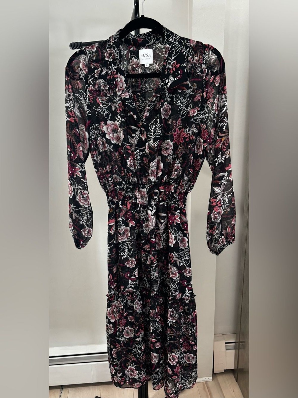 MISA Los Angeles Mayli Floral Smocked Waist Midi Dress Size L