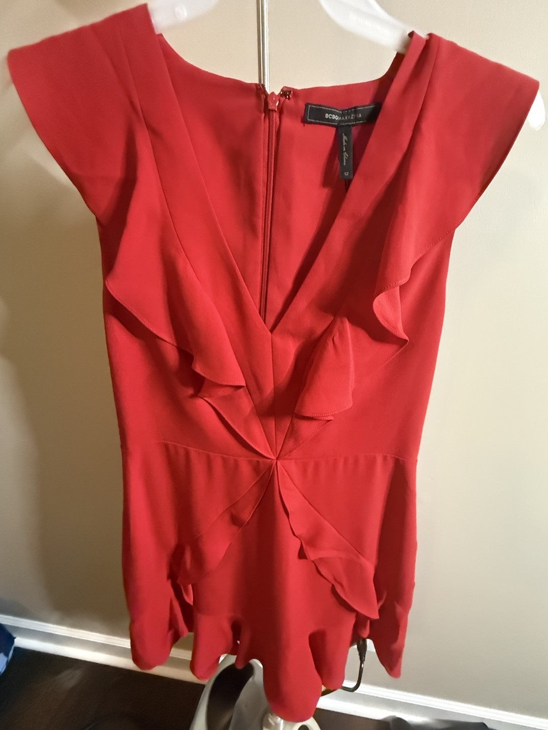 ❤️BCBG Generation Red Short Sleeve V Neck Fit & Flare Dress Size 12