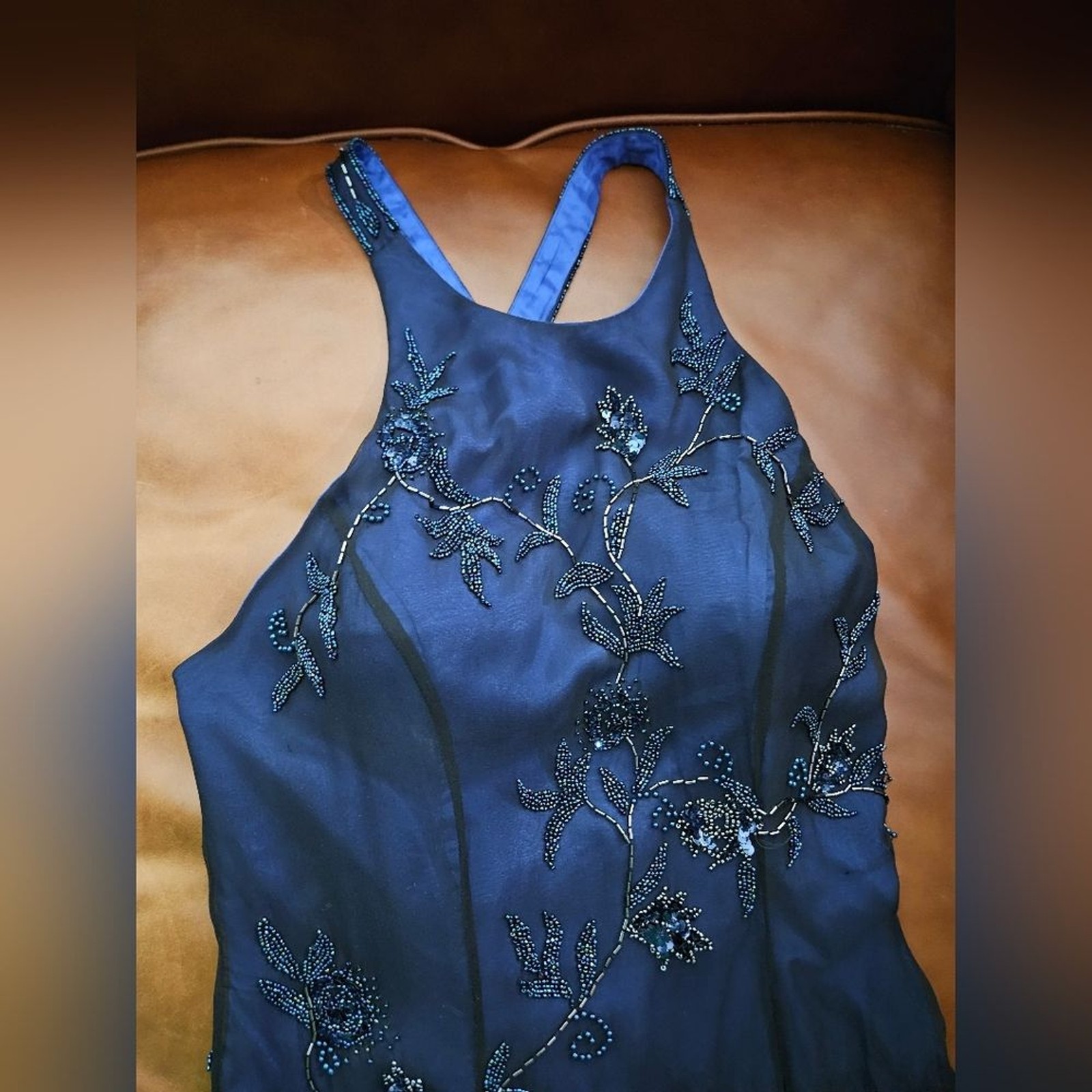 Cassandra Stone Blue Fully Beaded Size 8 Evening Gown $550 NWOT