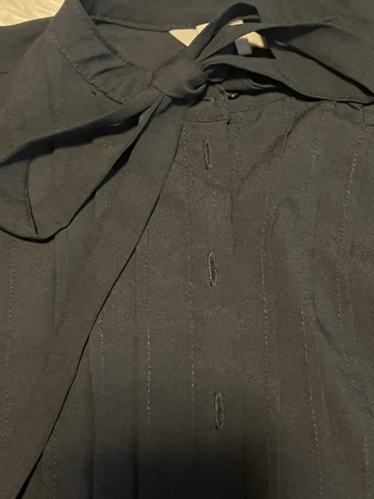 H&M Black Solid Button-Front Bow Accents Long Sleeve Knee-Length Shirt Dress XS