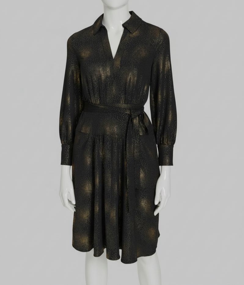 Calvin Klein Women’s Black Collared Self-Tie A-Line Dress Size 8