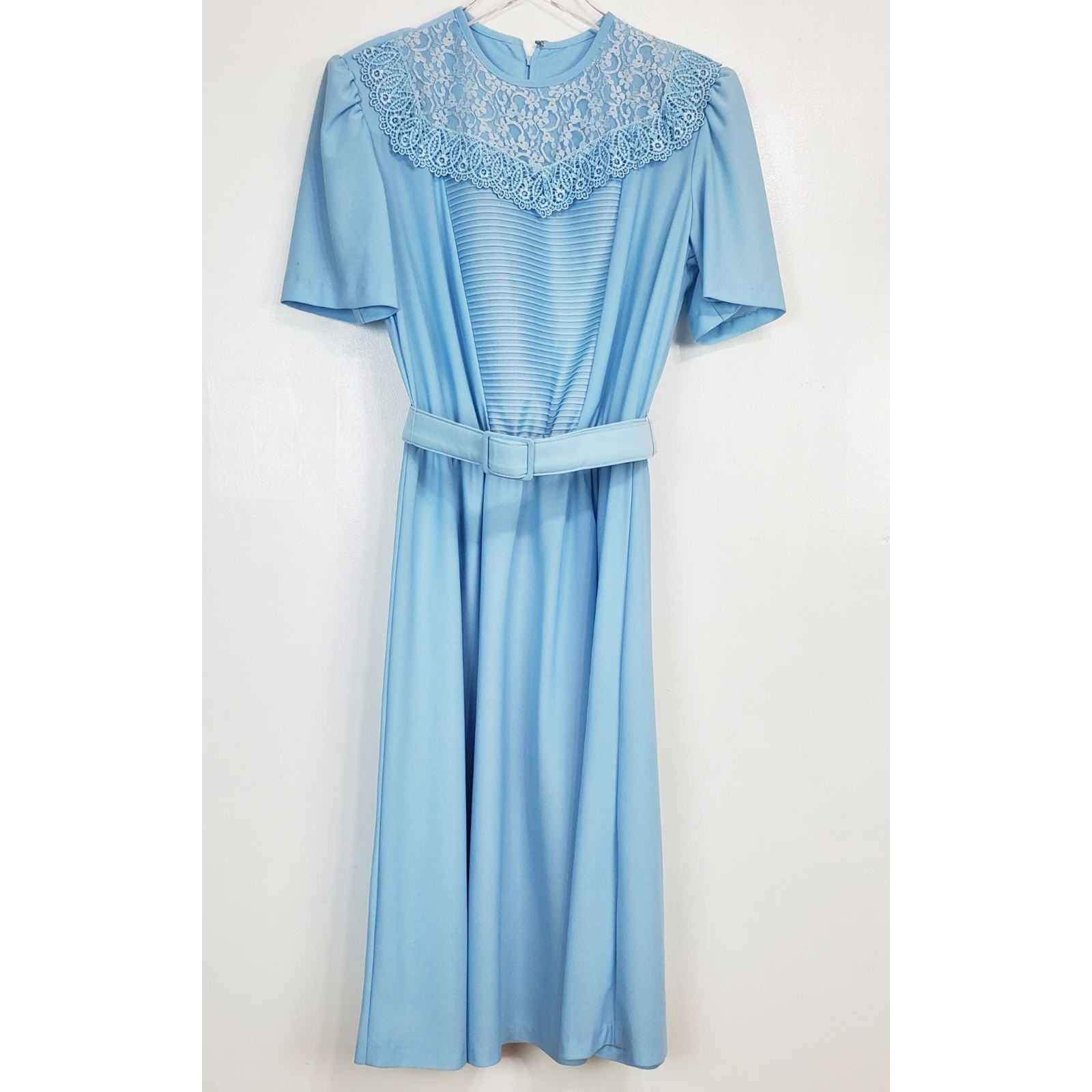 Vintage Jennifer Gee size 14 fit flare dress lace belt stretch 60s 80s fairy 70s