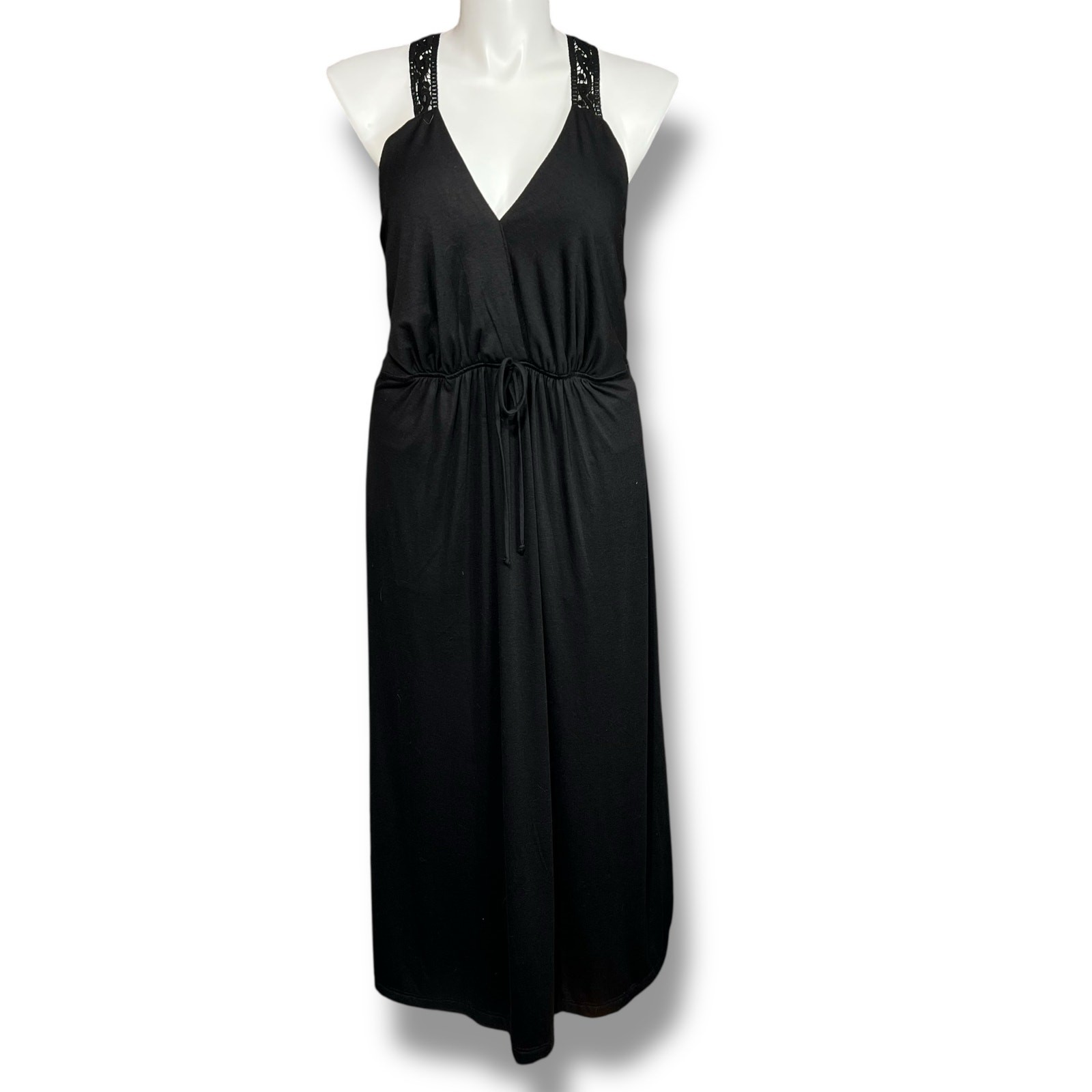 Vintage Torrid Womens Maxi Blouson Sundress V Neck Sleeveless Lace Back Black 4X