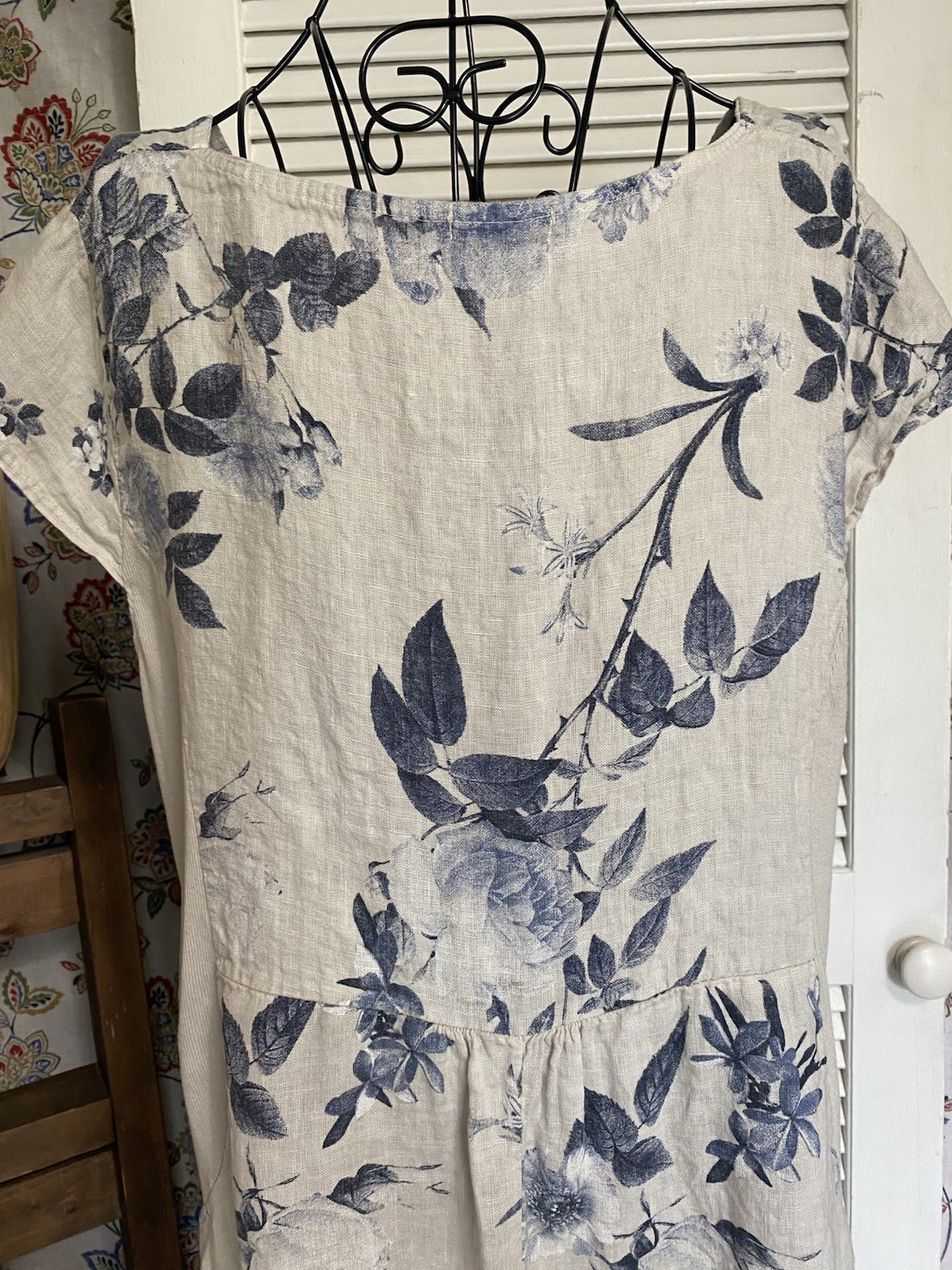 Lingo L’Arno 100% Linen Shift Dress Coastal Lagenlook Floral Made In Italy 2X