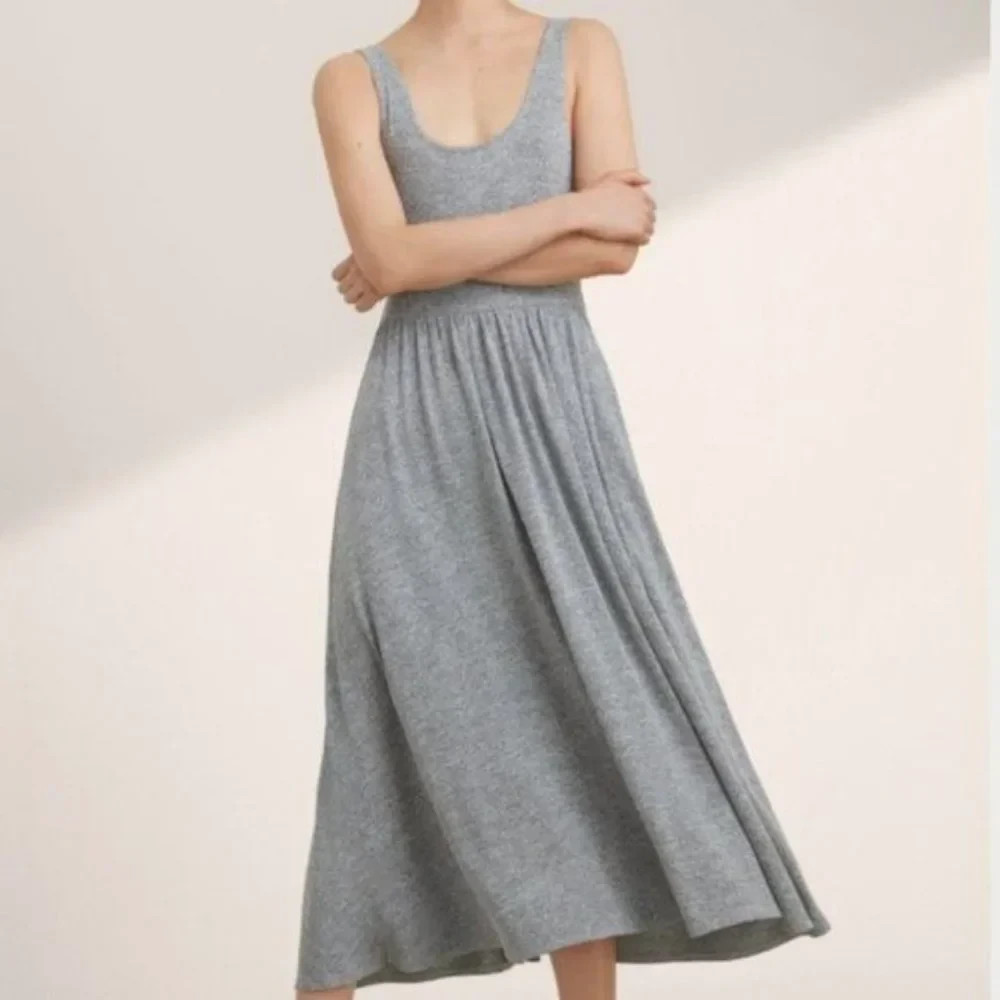 Aritzia Wilfred Free Heather Gray Tank Fit and Flare Midi Lounge Dress Medium
