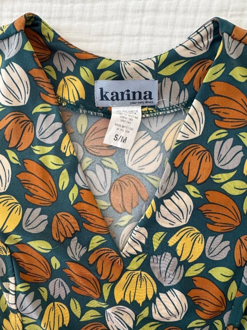 KARINA The Original Easy DRESS Meadow CECE Green Multi Floral S/M USA $126