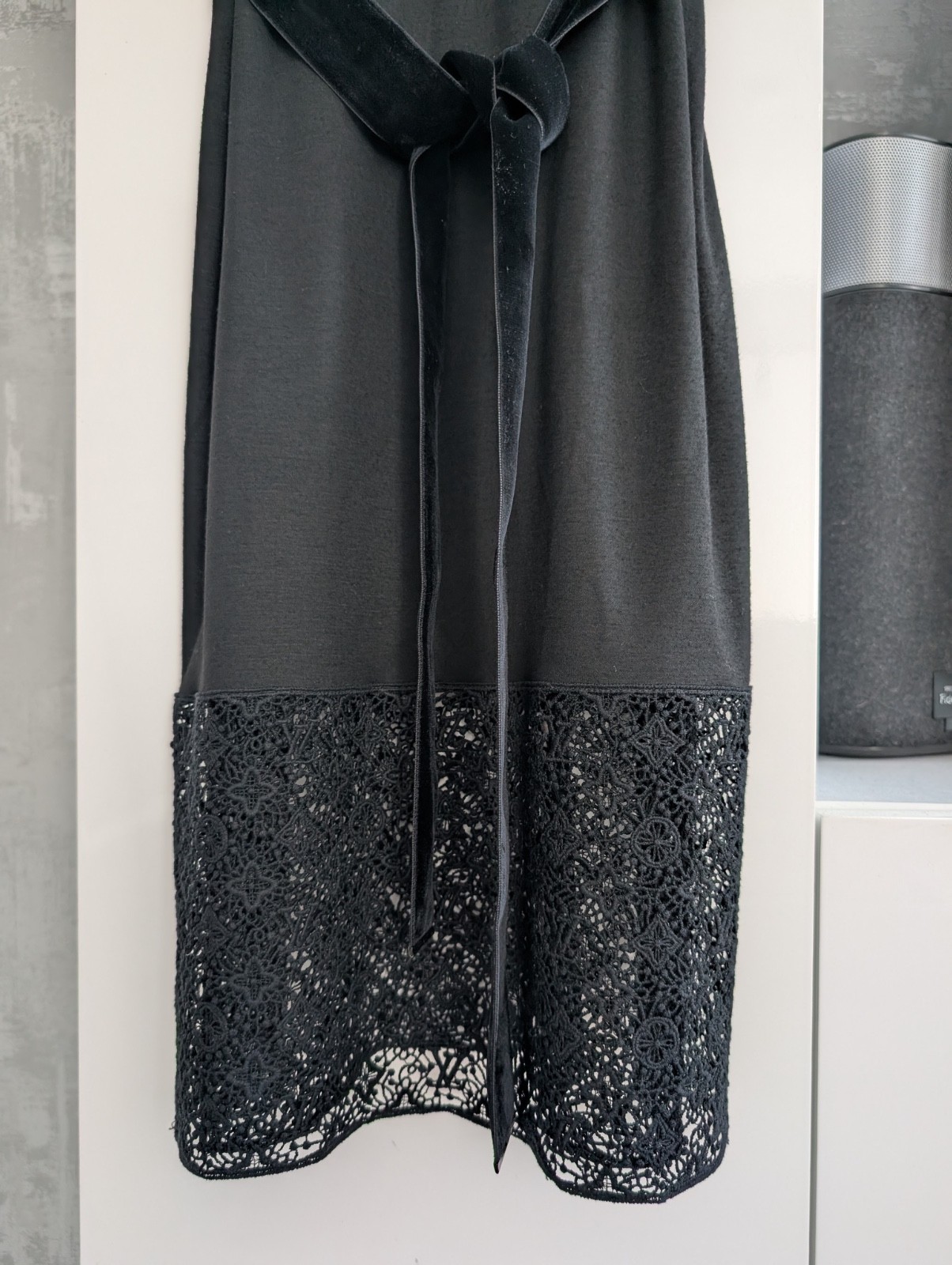 Louis Vuitton Monogram Lace Stretch Belted Shirt Dress Tunic Black Viscose S 36