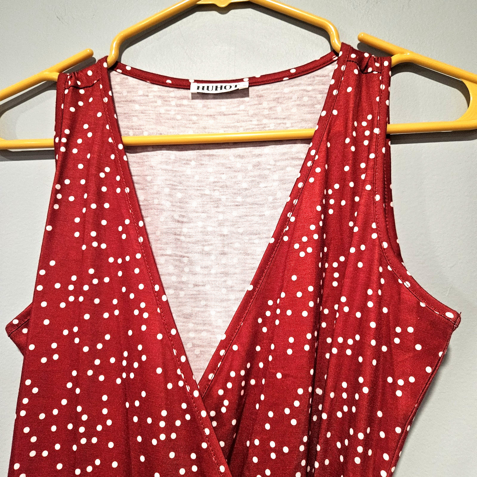 Huhot Wrap Dress Rust & White Polka Dot Size S Sleeveless V-Neck