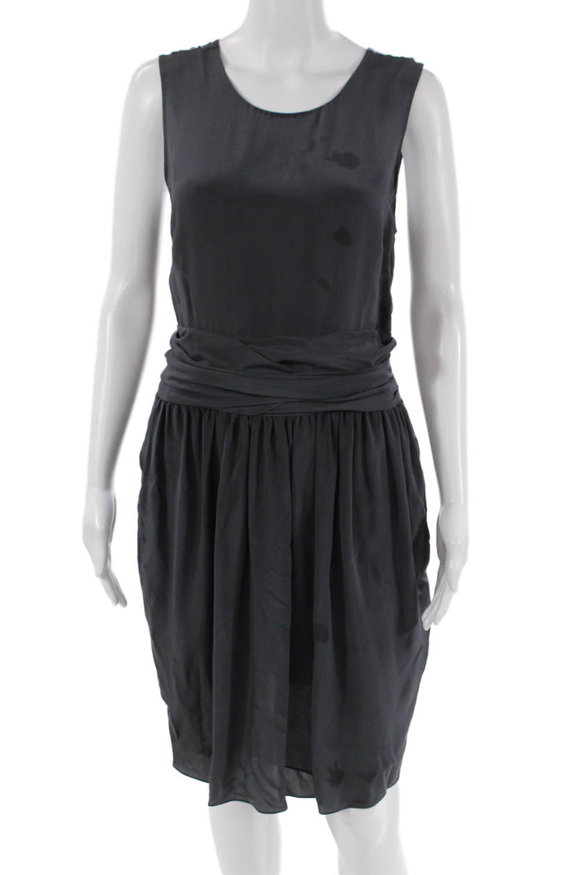 3.1 Phillip Lim Womens Silk Sleeveless A Line Knee Length Dress Grey Size 6