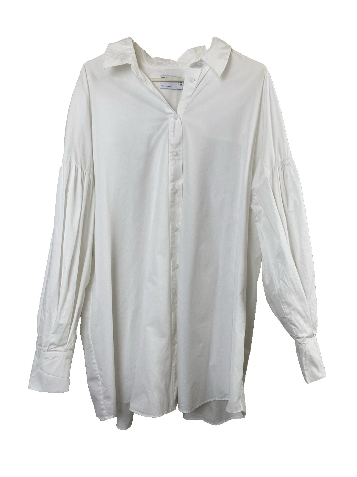 Asos Design Womens Boyfriend Shirt Mini Dress with Blouson Sleeves Size 8 White