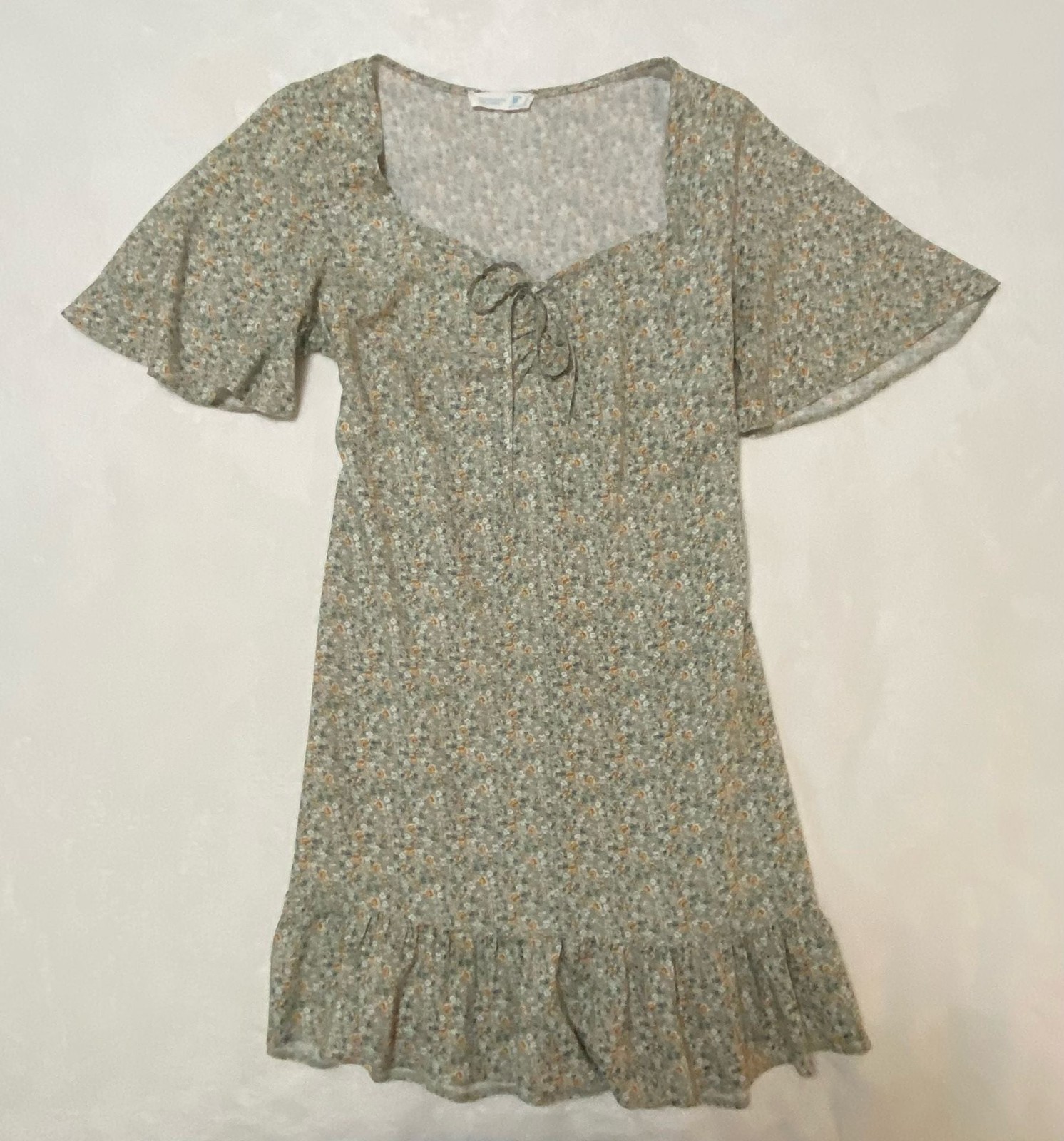 Primark Cares Green Floral Flutter Sleeve Mini Dress with Tie Front