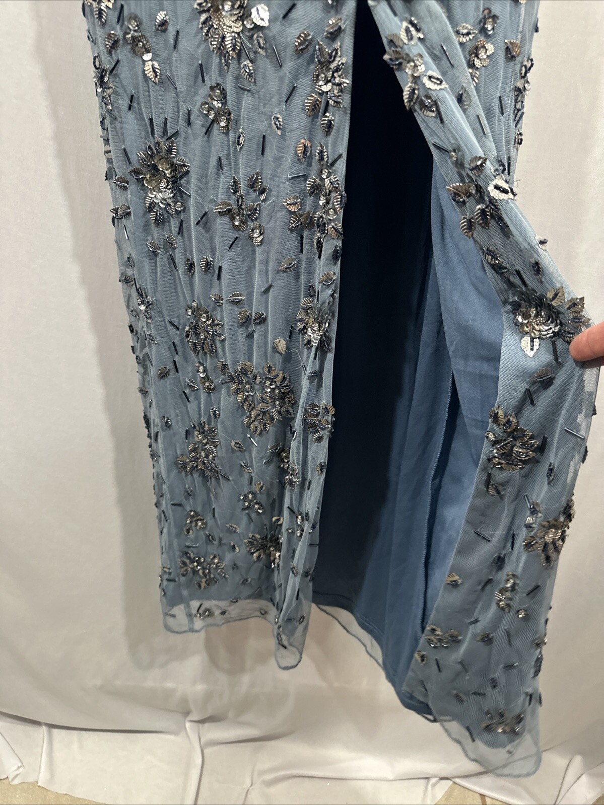 NWT Mac Duggal [ 2 ] 5477 Floral Embellished Scoop Neck Gown in Slate Grey #J744