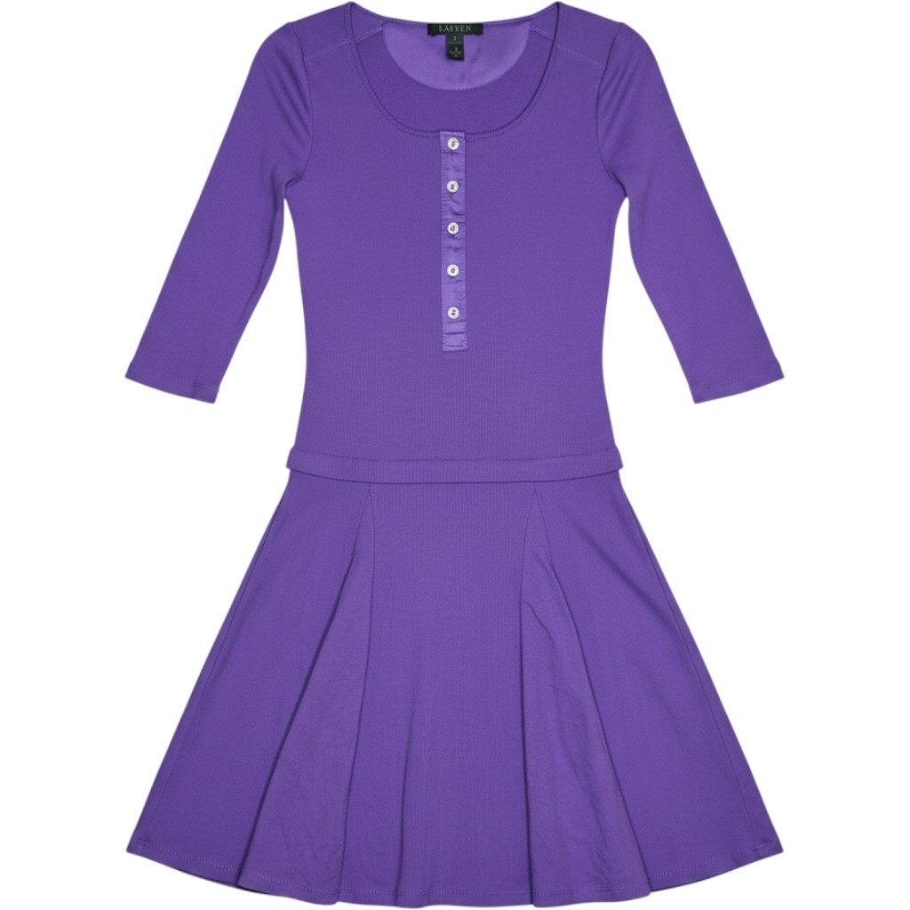 Ralph Lauren Womens Dress Small Purple Henley Ribbed Knit Pleated Fit Flare