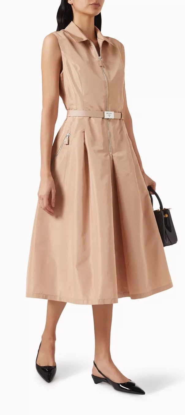 Prada Silk Nylon Midi Dress Size S IT 40 $4700