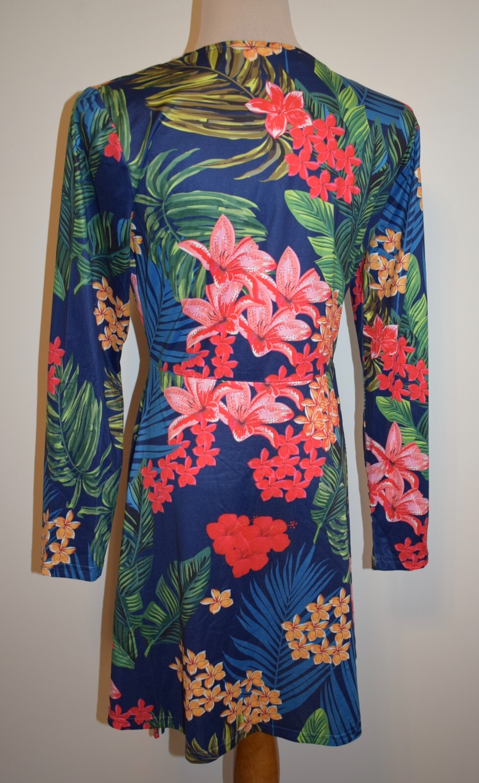 New Womens Noblemoon Dress Large Blue Floral Long Sleeve Coverup Sundress