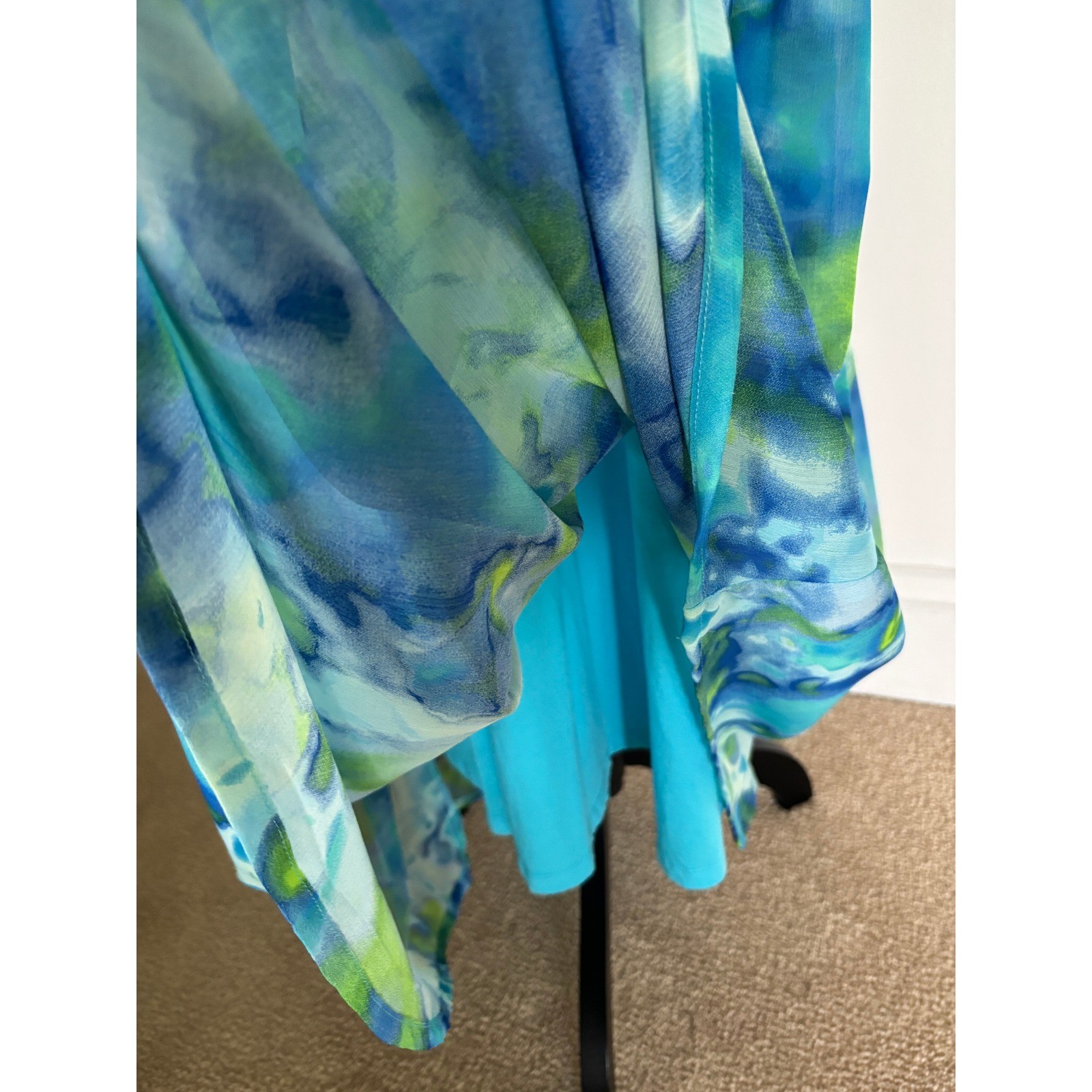 LOGO by Lori Goldstein Turquoise Watercolor Mixed Media Maxi Dress Sz M