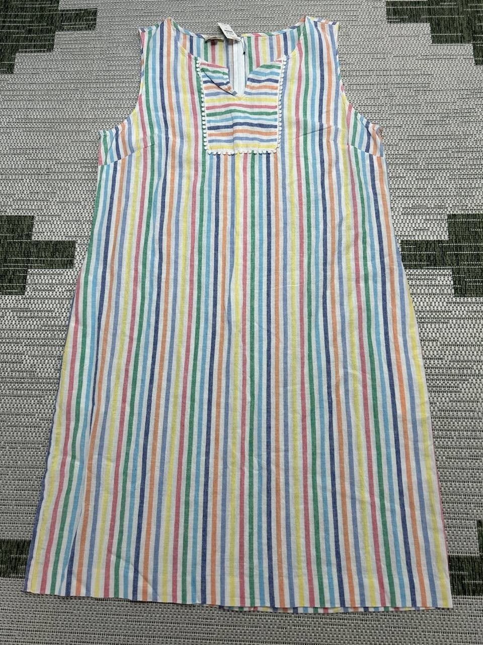 Talbots Dress Womens 16 White Pink Blue Yellow Cotton Linen Blouson New
