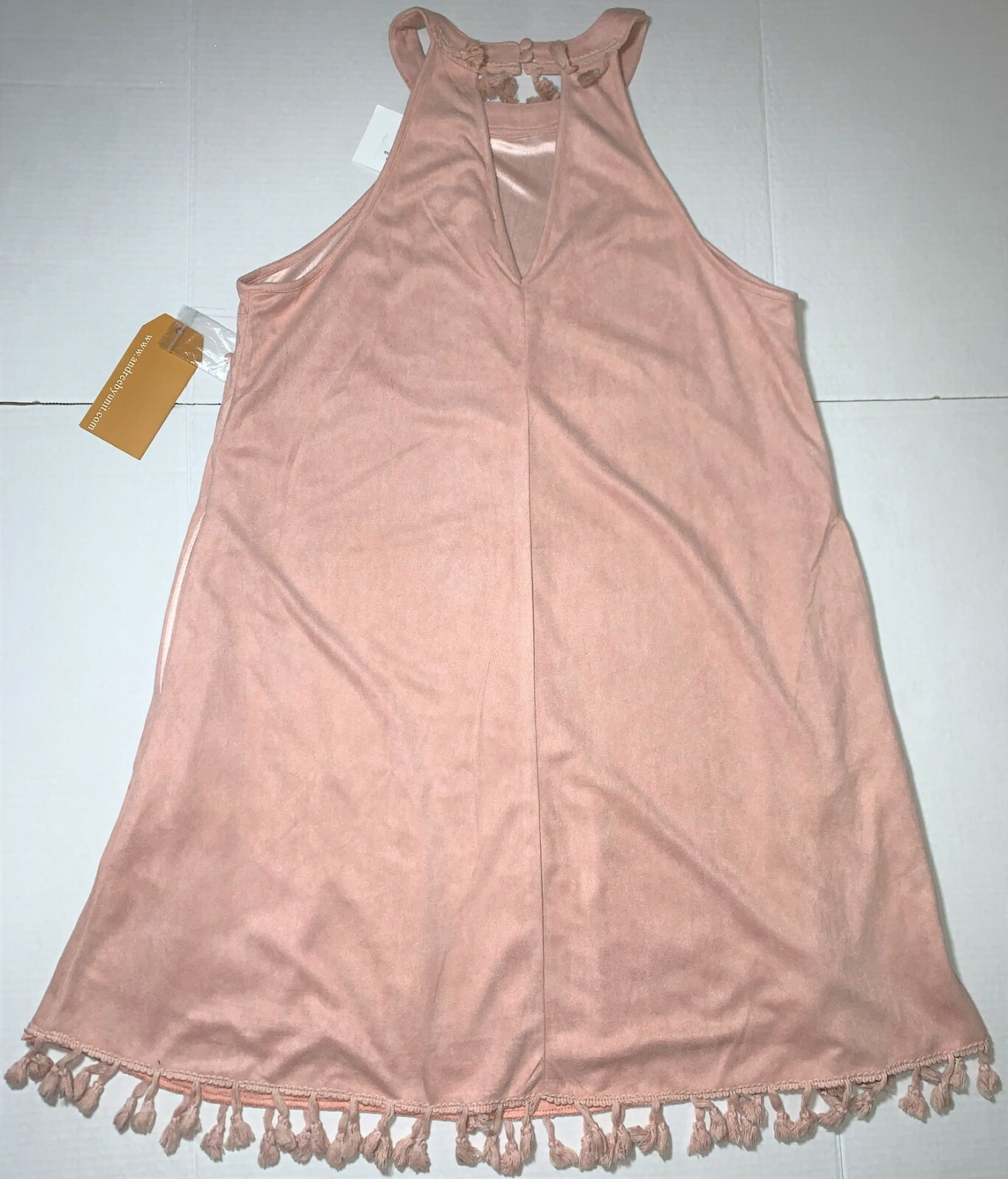 NEW Andree By Unit Pink Sueded Sleeveless Fringe Lined A-Line Dress Women’s S