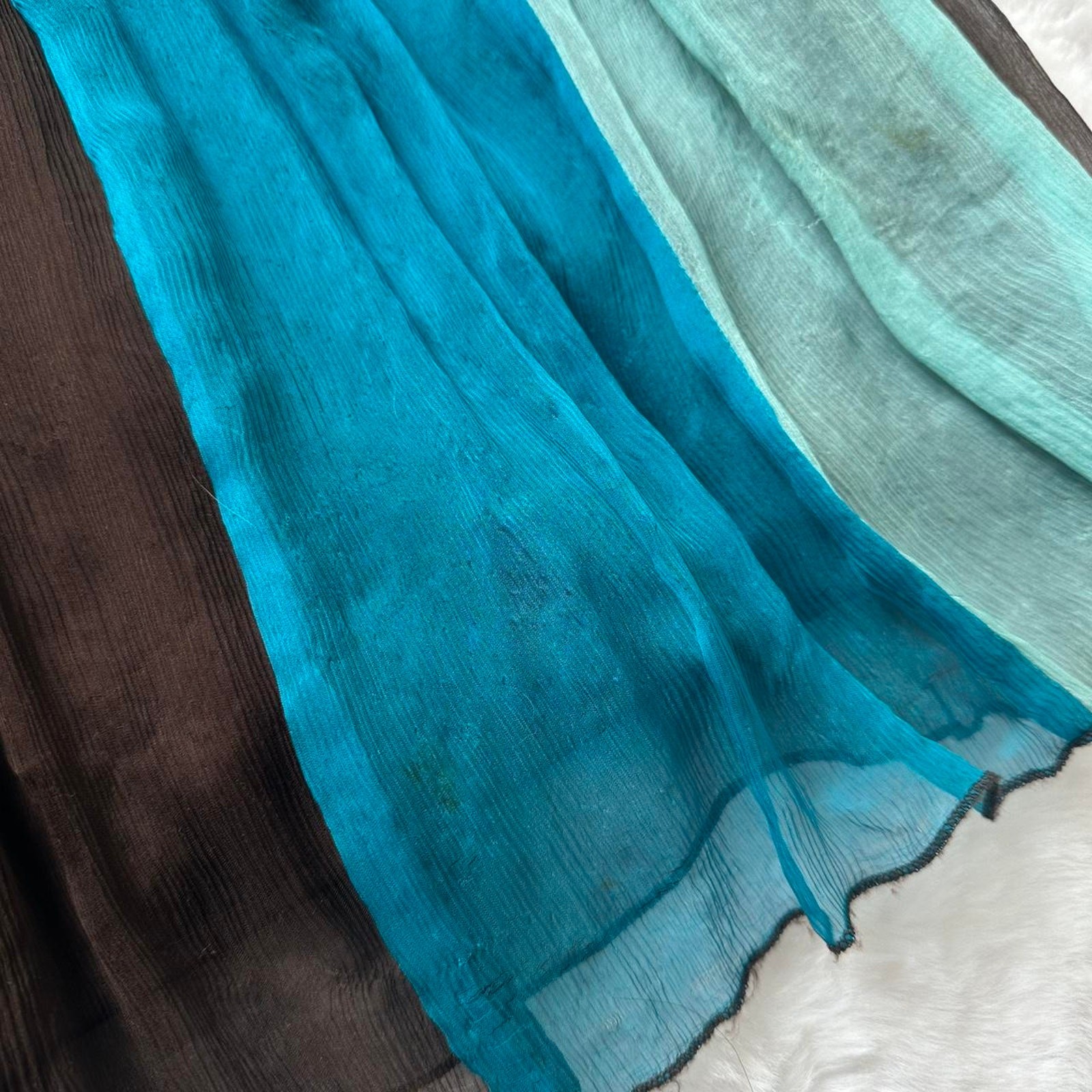 Signature by Robbie Bee Silk Brown & Turquoise Babydoll Maxi Dress – Size 8P