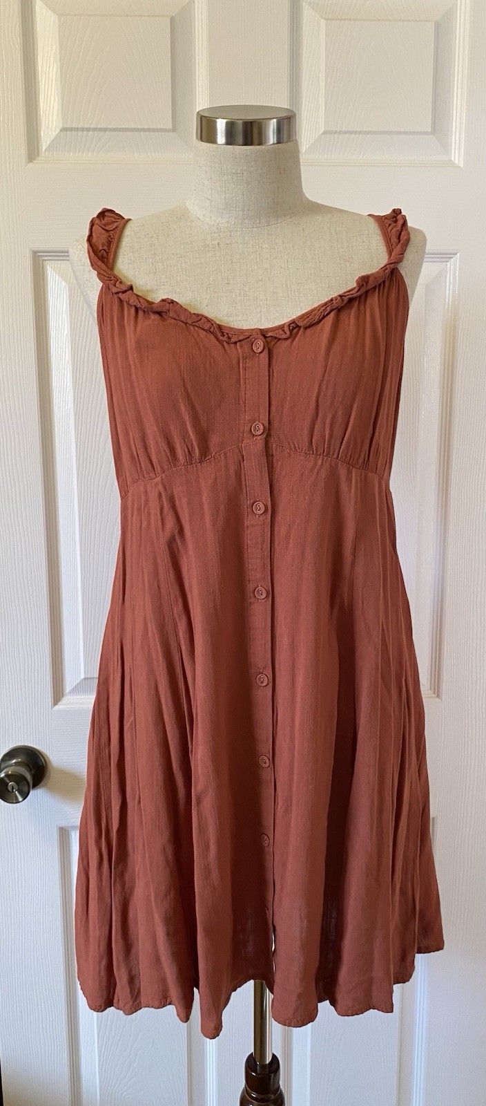 Becool Women’s Burnt Orange Sundress Ruffle Strap Button Front Size Large