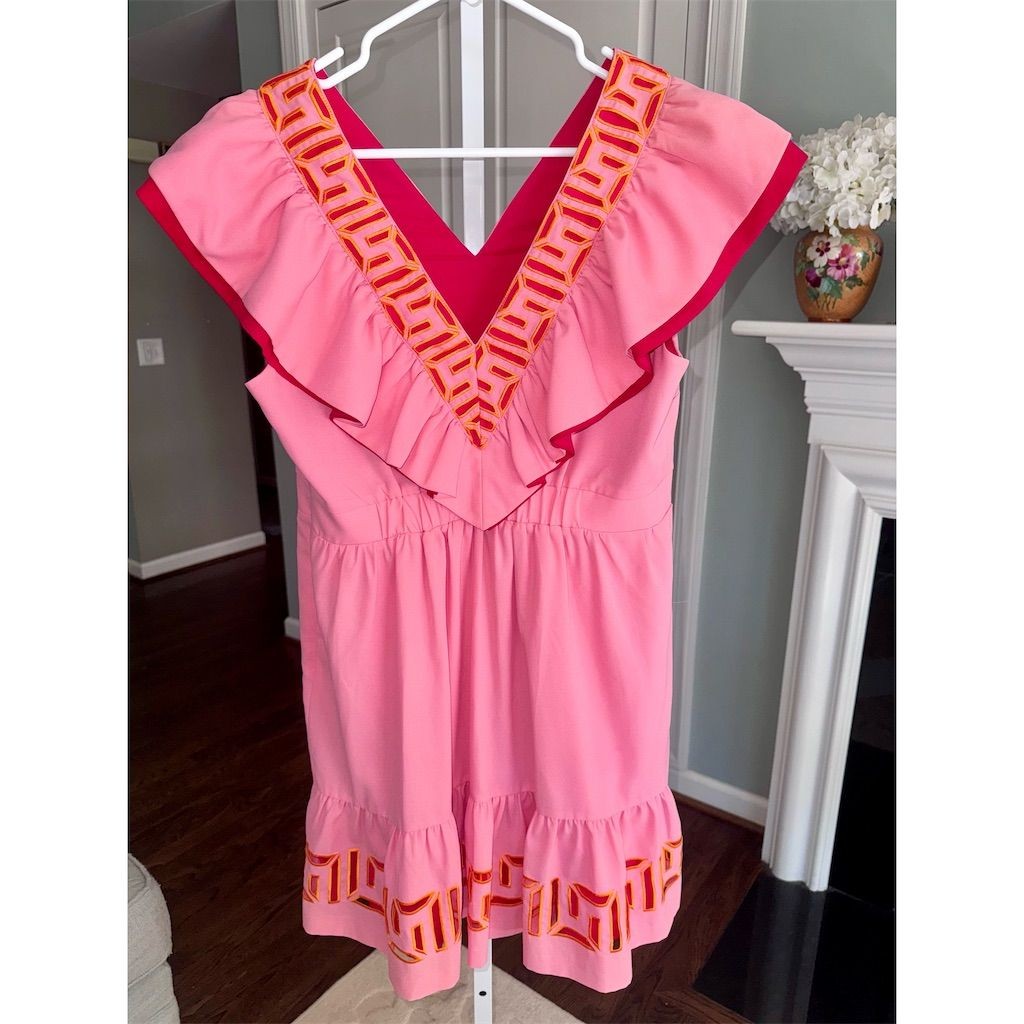 New Emily McCarthy Camille Dress Pink Knee Length Ruffle in Cabaret Size Large