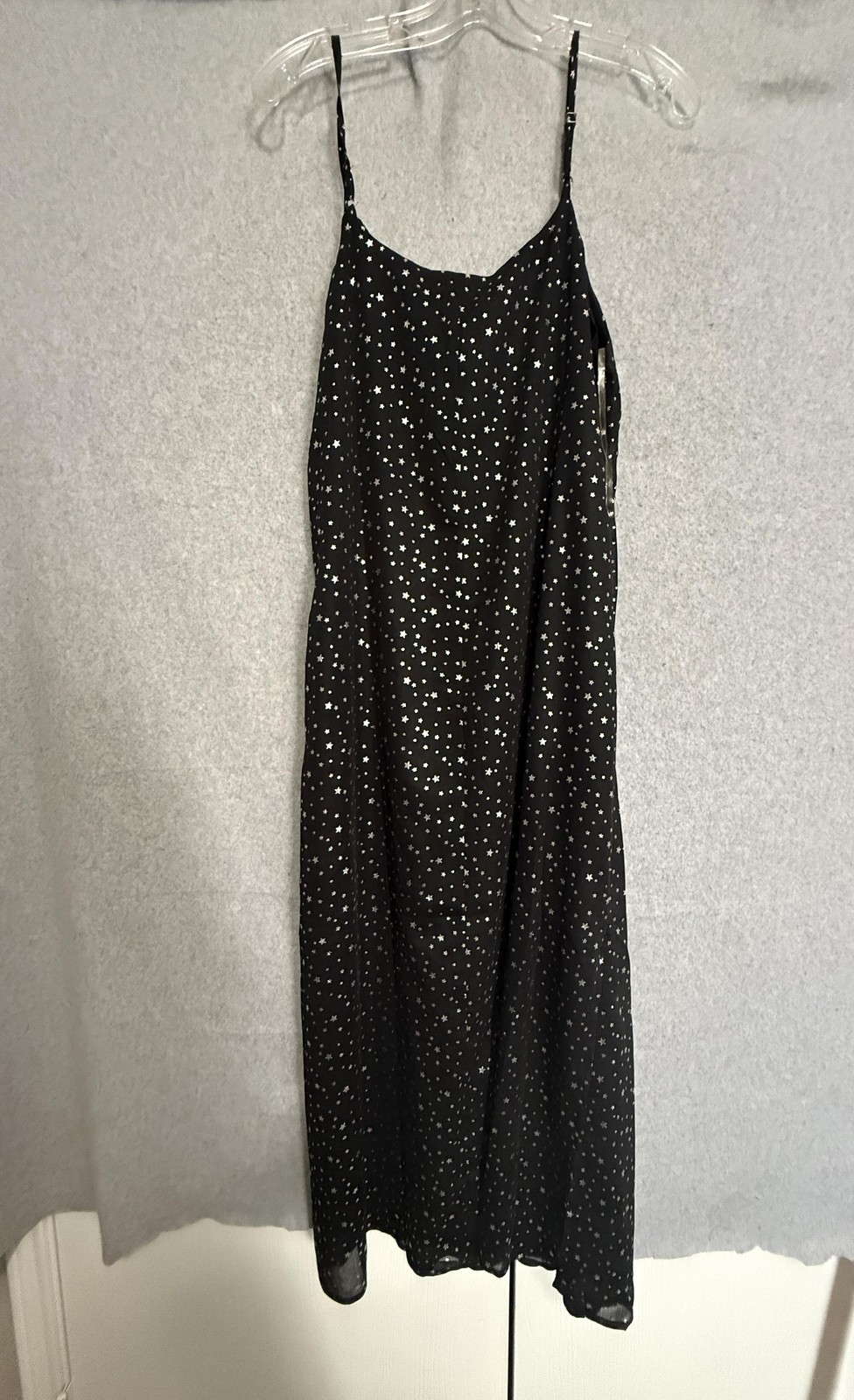Andrée By Unit Dress Womens Medium Black Star Print Chiffon Slip Maxi Celestial