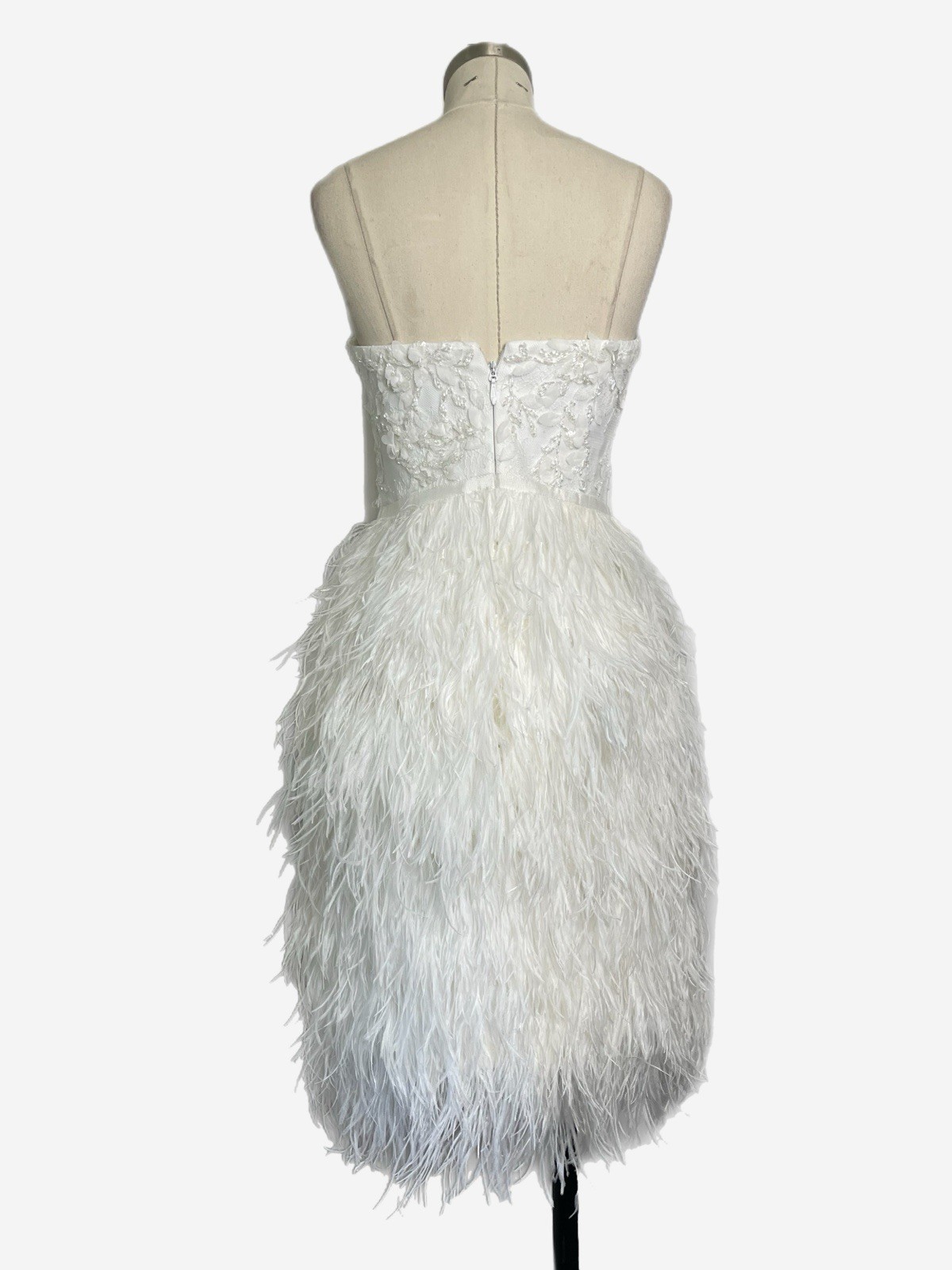 Allison Webb NWT White Hadley strapless floral beaded feather dress bridal XS/S