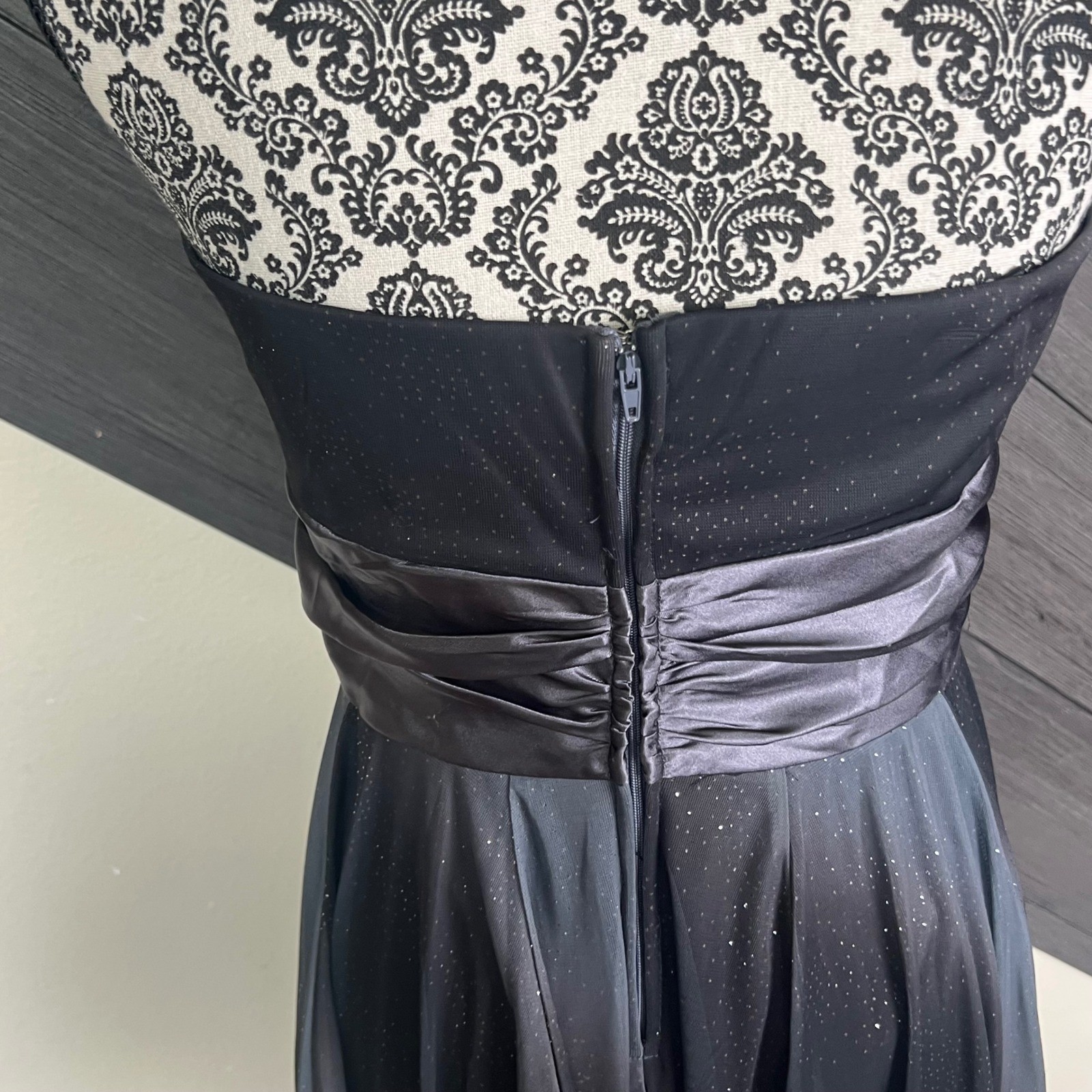 Deb Size 11 Women’s Strapless Handkerchief Hem Cocktail Dress Black Glitter Y2K