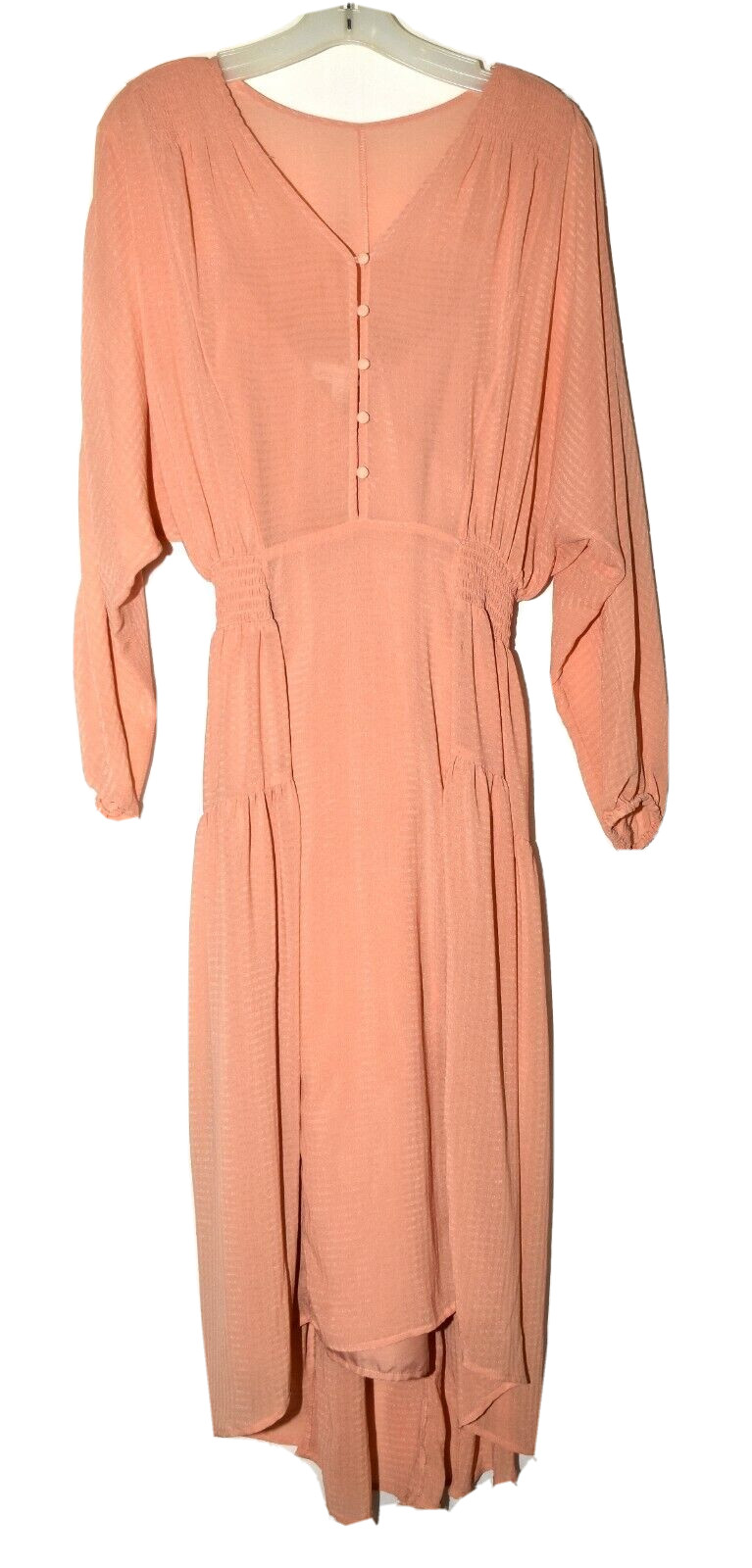 Prologue Peach Striped Sheer with Inner Slip V-Neck Hi Low Hemline Dress Size XS