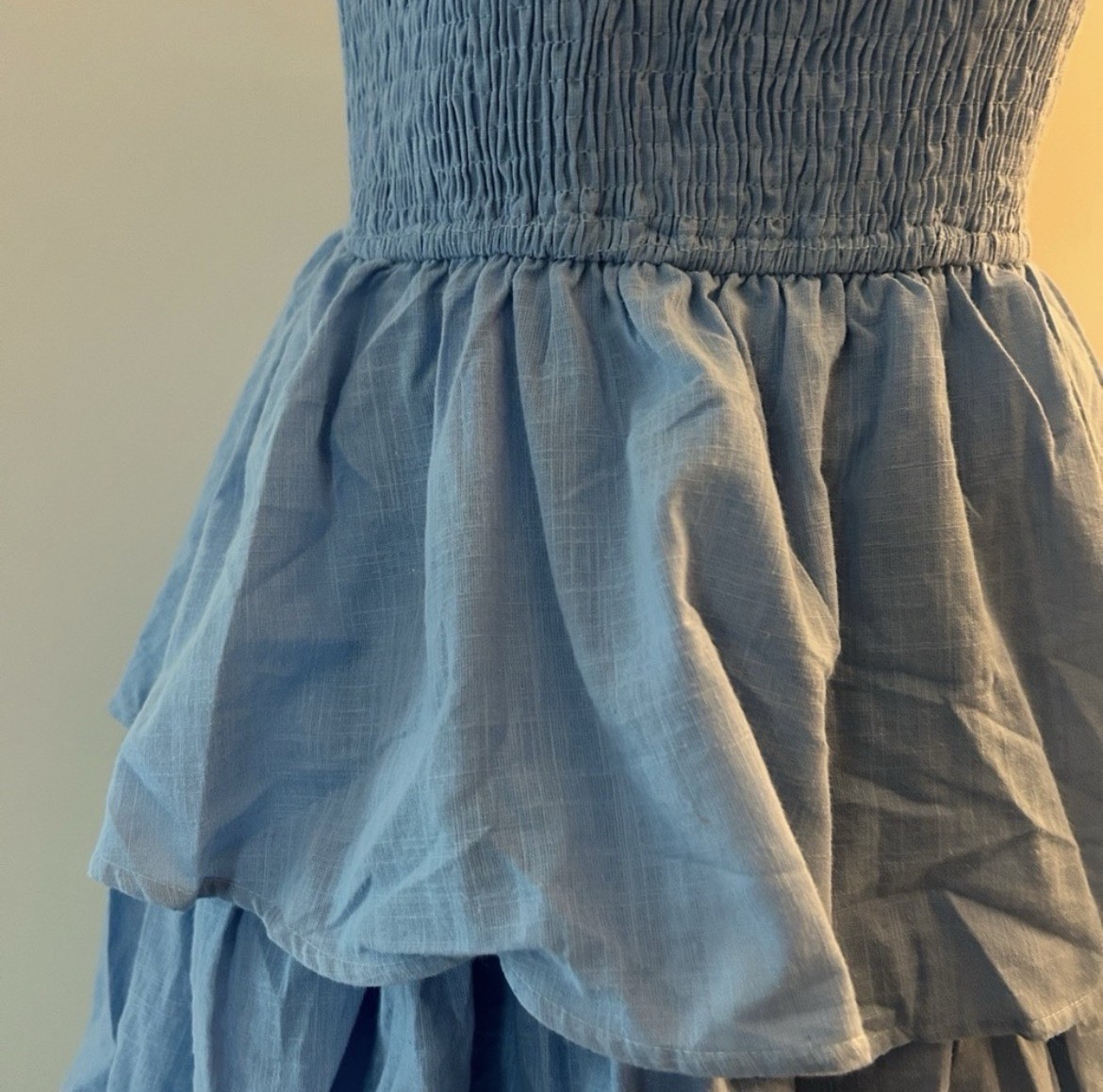Blue Strapless Ruffle Dress
