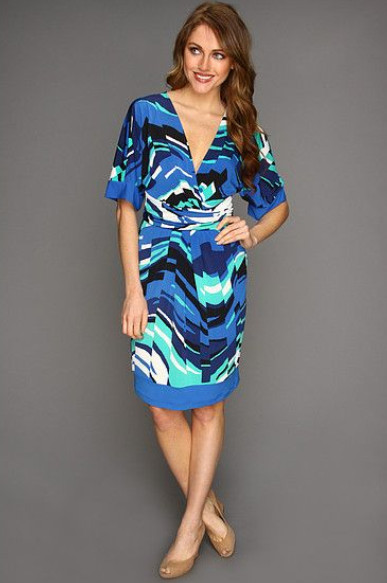 BCBGMAXAZRIA Women Kaitlin Wrap Dress Larkspur Blue Combo Size XXS 6667