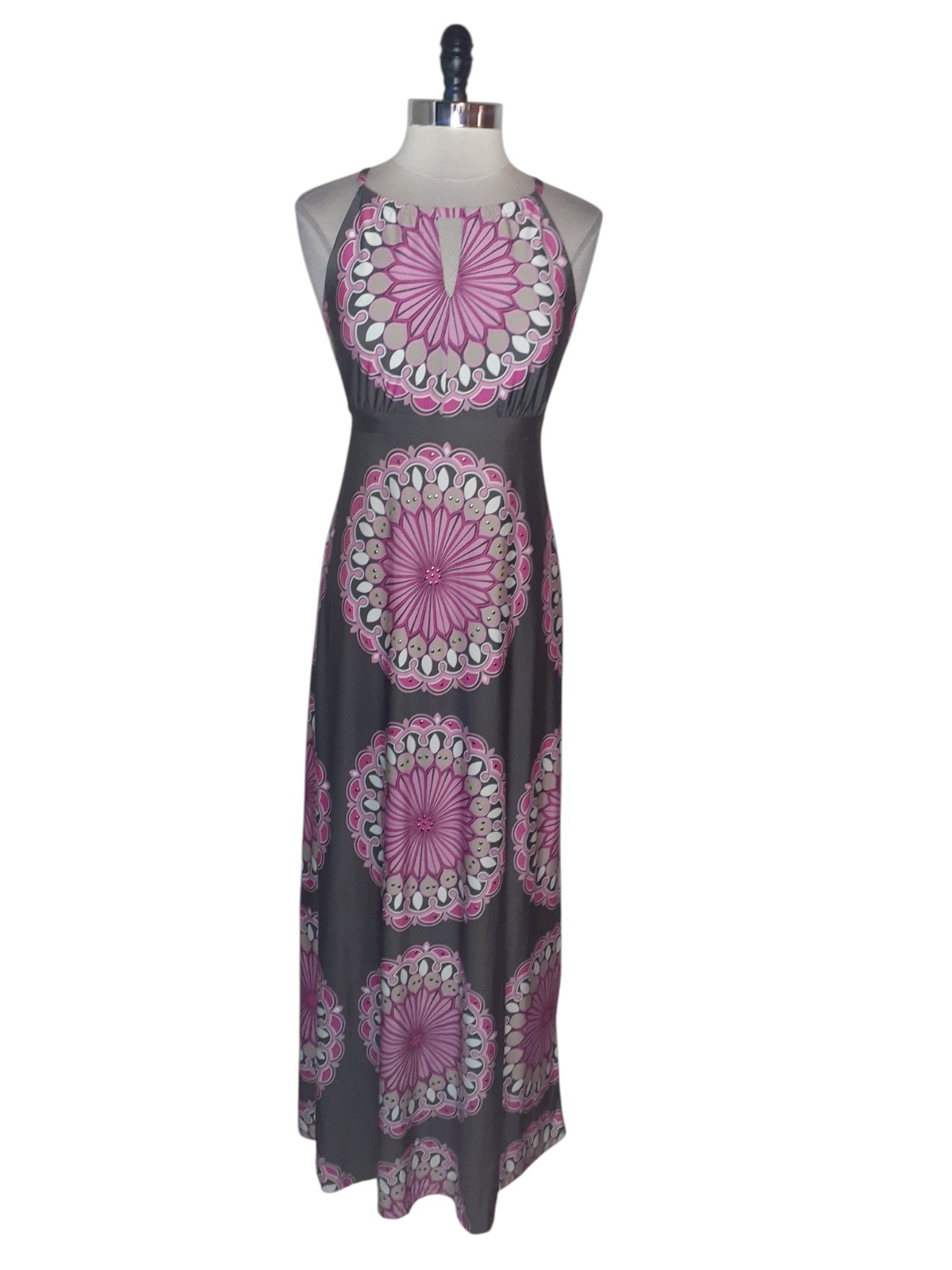 INC International Concepts Size L Maxi Dress Grey Pink Silver Studs Sleeveless