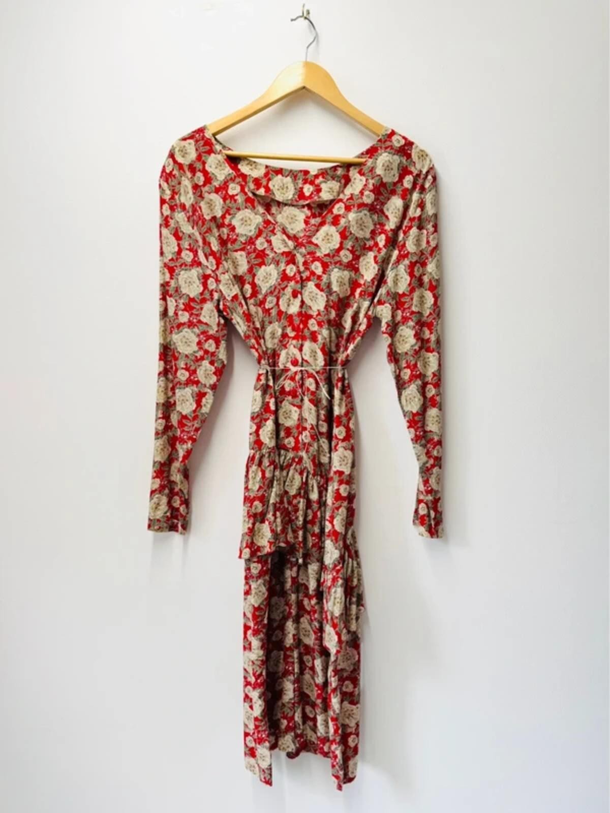 Vintage 80s Red Floral Ruffle Dress