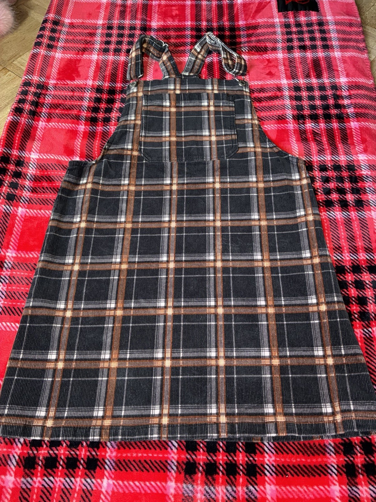 Art Class XL (14/16) Plaid Corduroy Overall Dress, Adjustable Straps