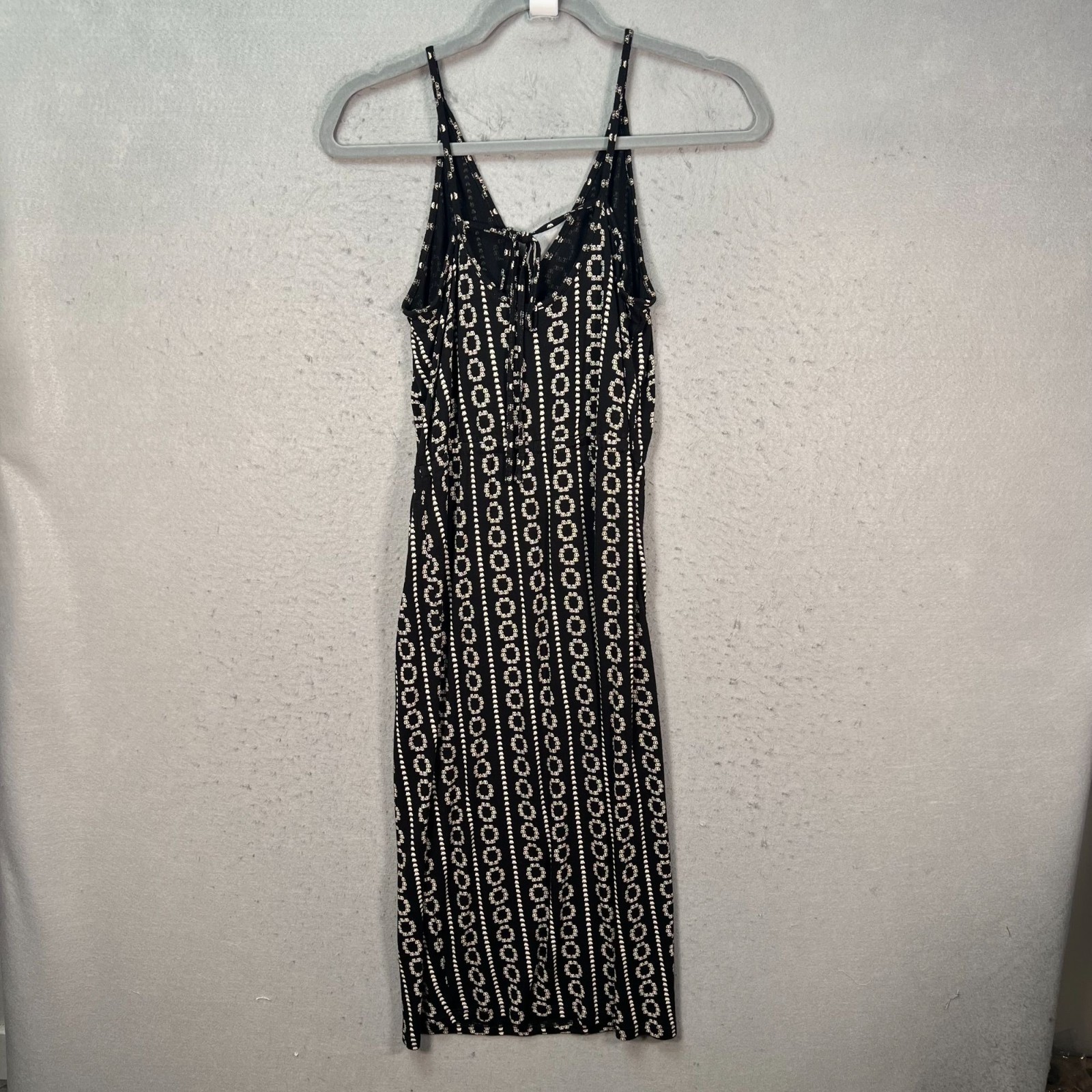 & Other Stories Womens 6 Black Sleeveless Midi Dress V-Neck & Geometric Print