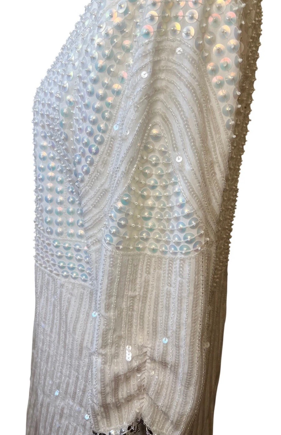 Parker White Pearl Beaded Sequin Flapper Dress Gatsby Glamour Party Size 6 EUC