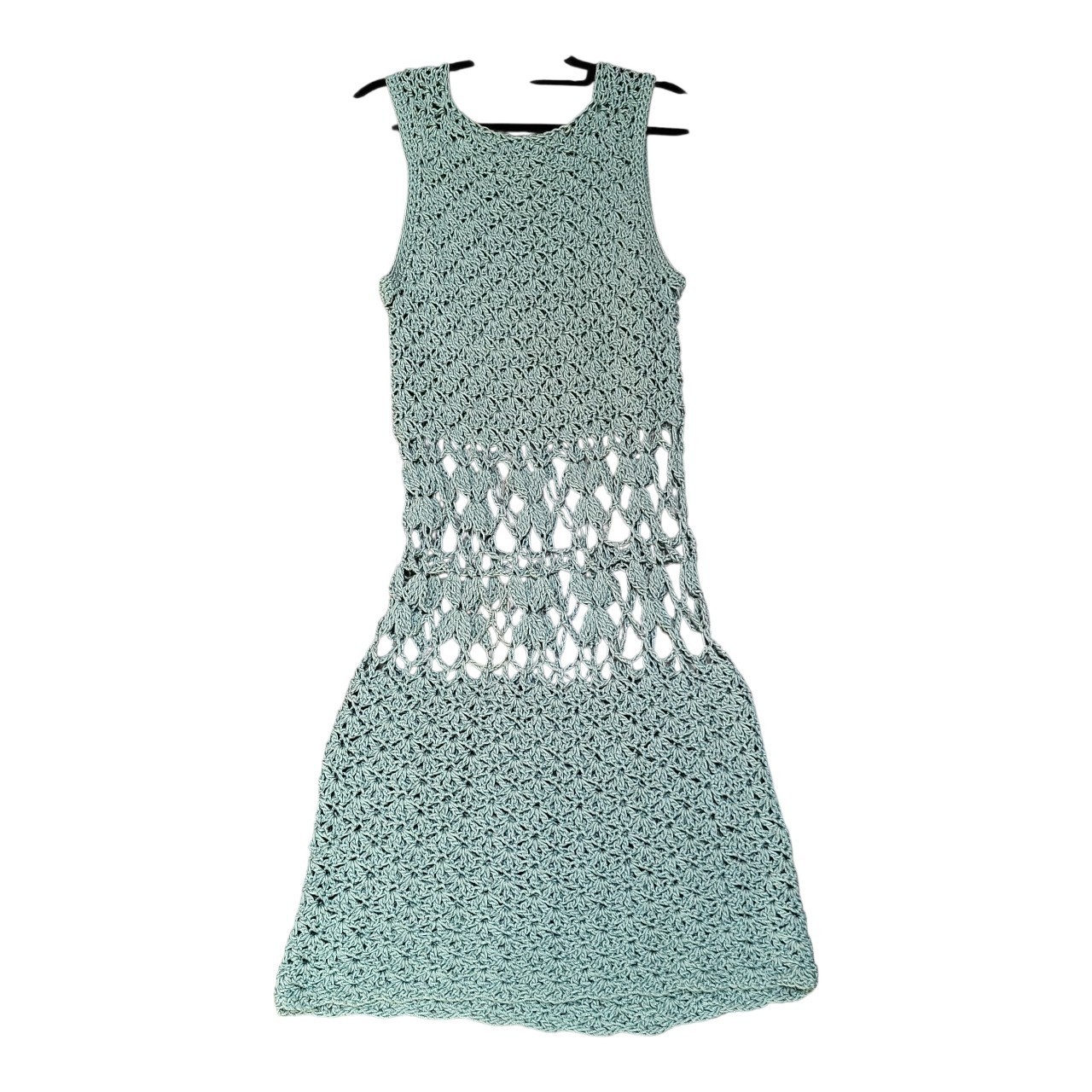 Handmade Crochet Shell Stitch Long Dress Coverup Womens Green Knit