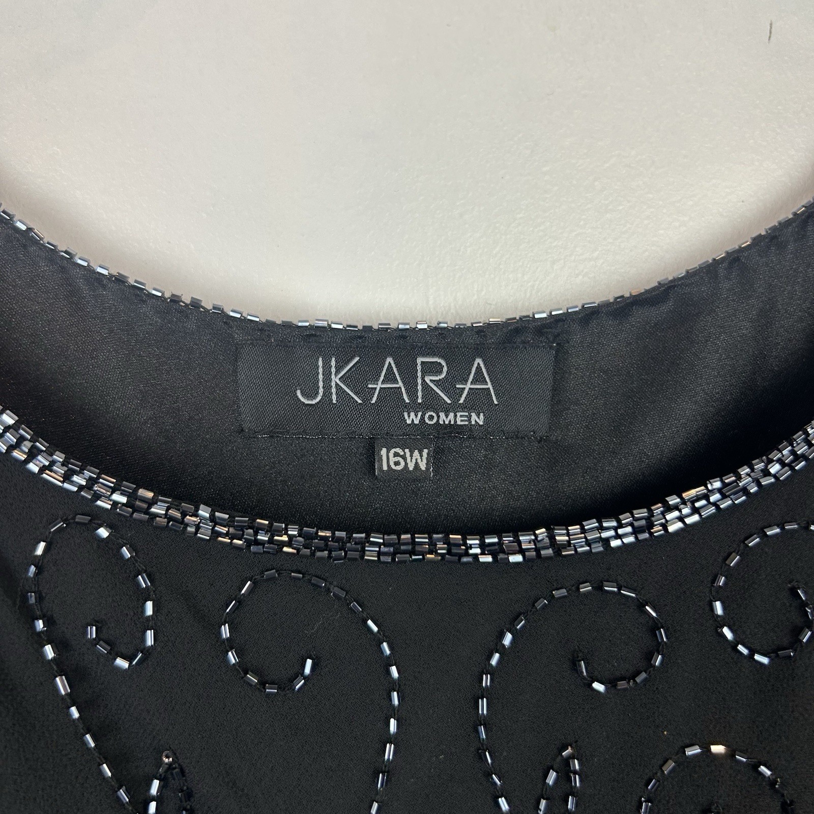 JKARA Evening Gown Womens 16 W Black Chiffon Beaded Wedding Black Tie Event