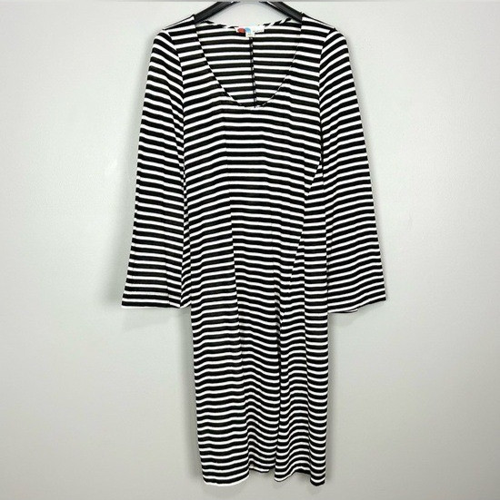 Free People Beach Striped Midi Dress Women’s Size L Stretch Knit Bell Sleeves