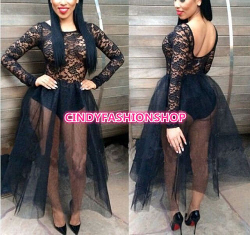 Women Girl Clubwear Hollow Out Lace Organza Bandage TUTU Party Ball Gown Dress