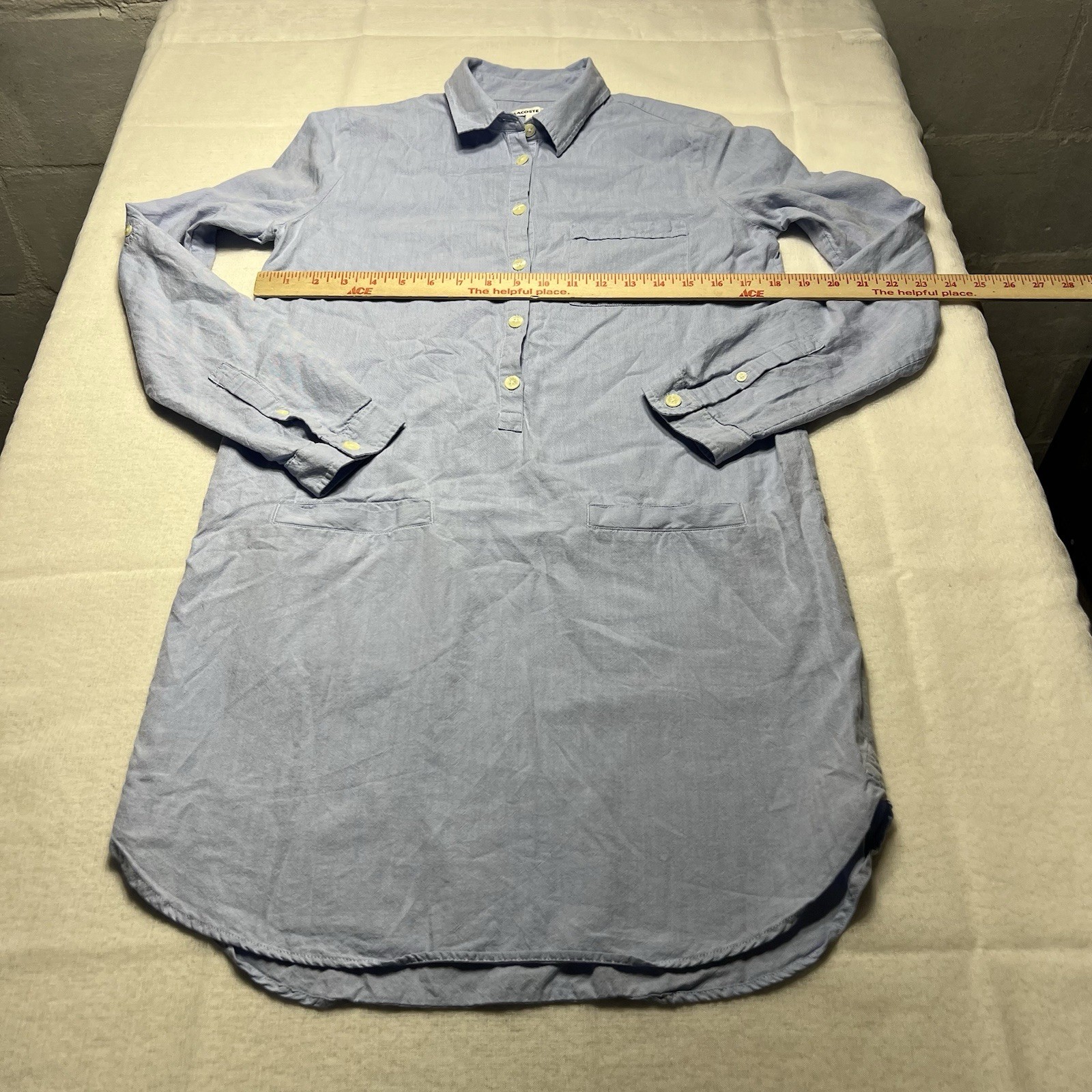 Lacoste Long Sleeve Half Button 100% Cotton Blue Tunic Dress Size 38 Women’s