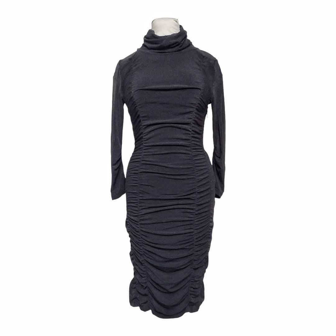 KAS Black Knit Bodycon Dress US Size 8 Designer Stretchy EU Sz 38 Form Fitting