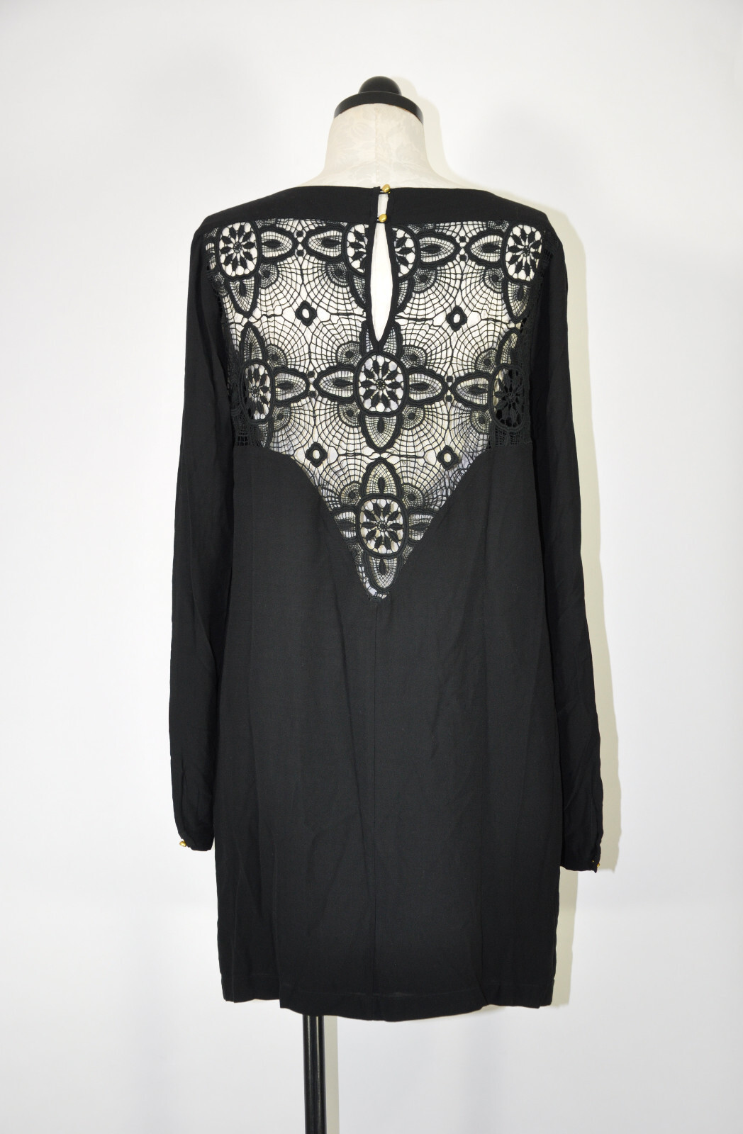 Twelfth Street Black Rayon Crochet Lace Back Whimsigoth Witchy Dress Women L
