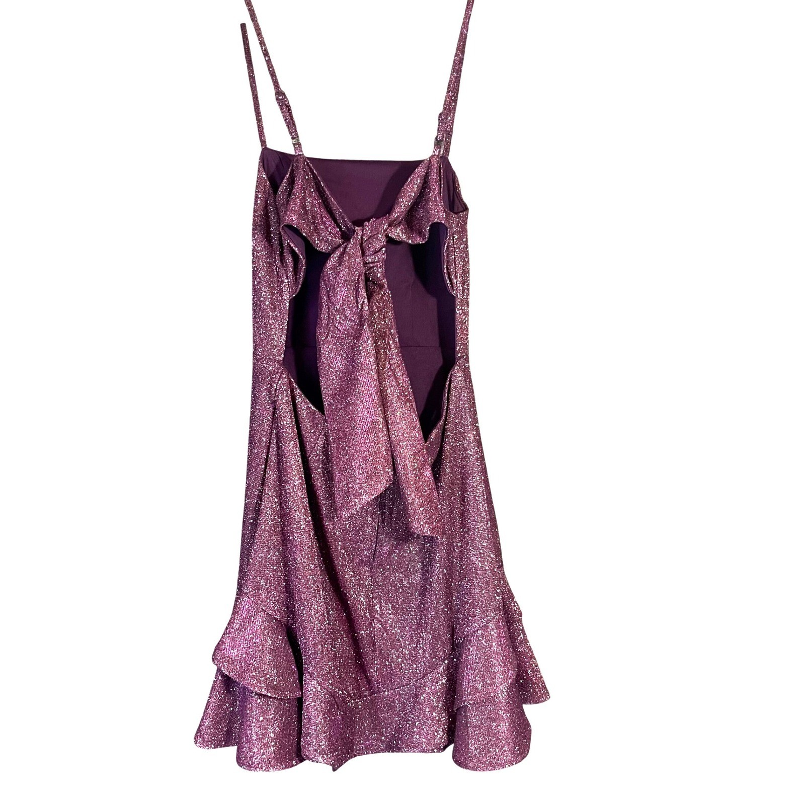 Dear Moon Glitter Ruffle Backless Bow Tie Mini Dress Junior 1 Purple Y2K Fairy