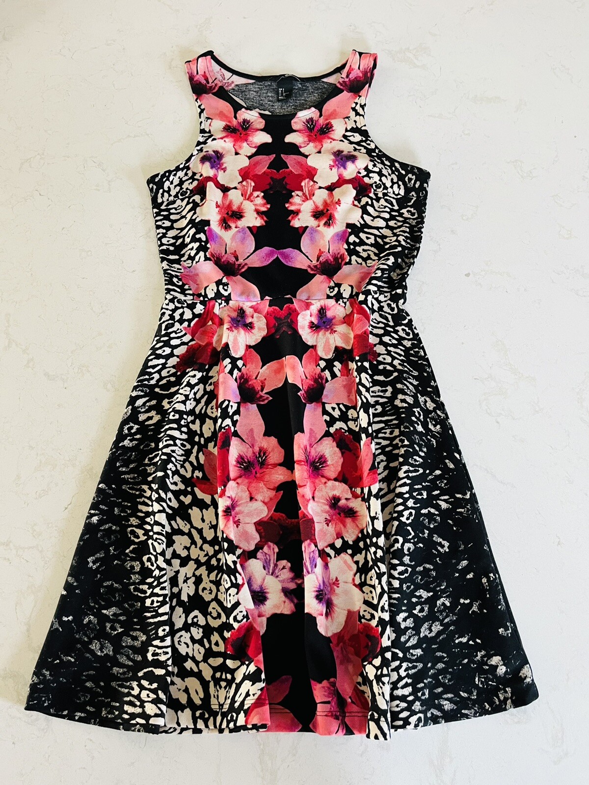 H&M Summer Dress Sleeveless Multicolor Pattern Floral Animal Print Small S