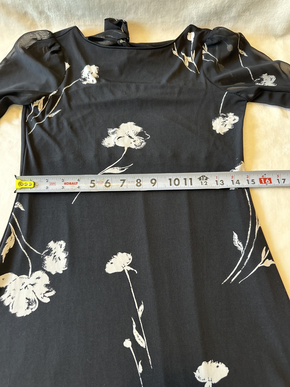 WHITE HOUSE BLACK MARKET Floral Chiffon Tie Back Shift Dress Black White XSP