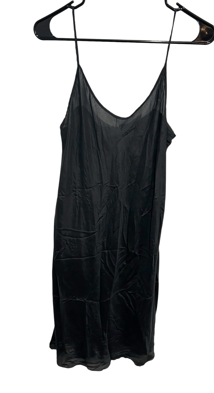 Black Medium Sleeveless Midi Slip Dress Spaghetti Straps Minimalist 90s